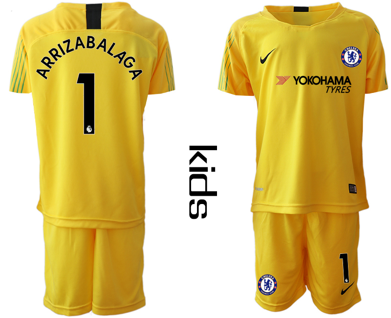 2018_2019 Club Chelsea yellow Youth goalkeeper #1 soccer jerseys->youth soccer jersey->Youth Jersey